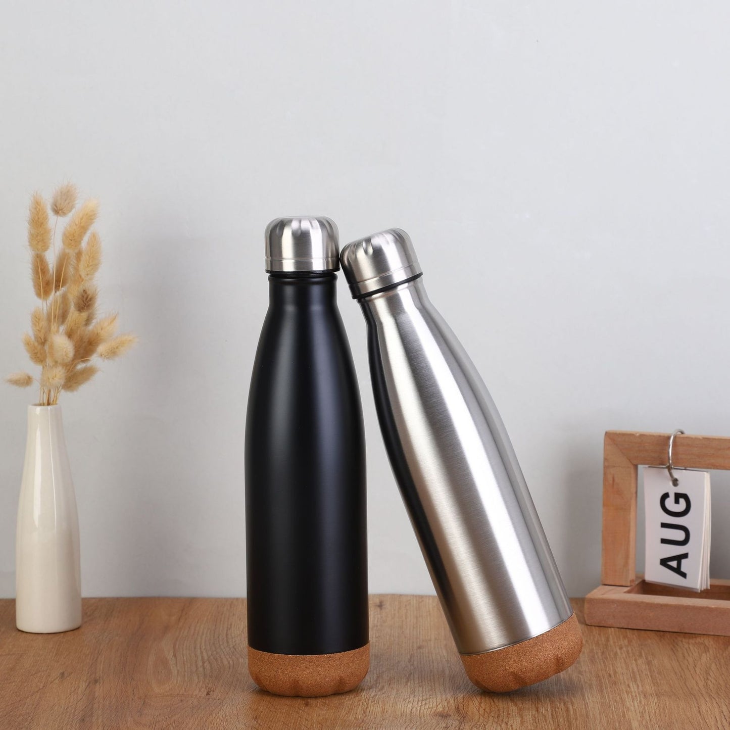 Damen stilvolle Edelstahl Isolierflasche mit Korkboden Brehn
