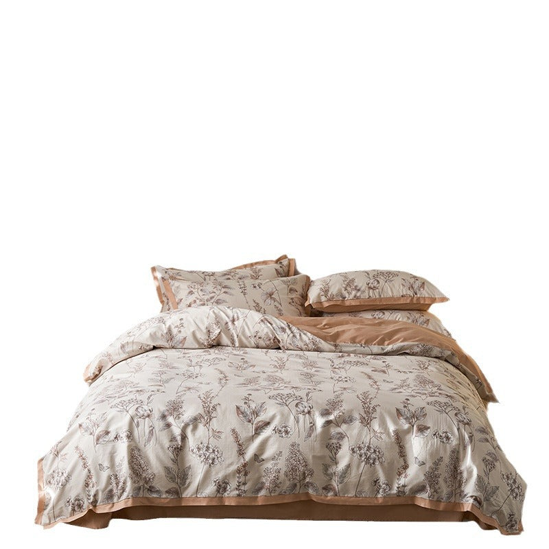 Wendbares Bettwäsche-Set aus Baumwollsatin mit botanischem Skizzenprint und glattem Rückseitenbezug