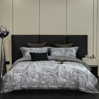 Marmor-Effekt Baumwollsatin Wendebettwäsche Set mit verdecktem Verschluss & Kissenbezügen