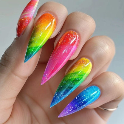 Stiletto Regenbogen Ombre Nagelkunst Verlängerungen Brehn