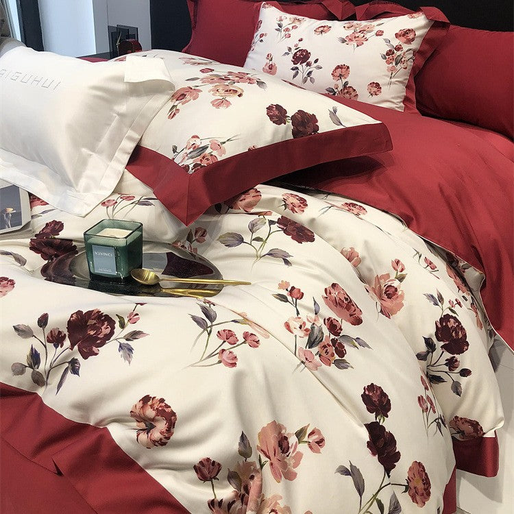 Bettwäsche-Garnitur mit floraler Druckkante und kontrastreichem Saum Brehn