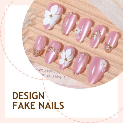 Kunstnagelset mit eleganten 3D-Blüten und glamourösen Akzenten Brehn