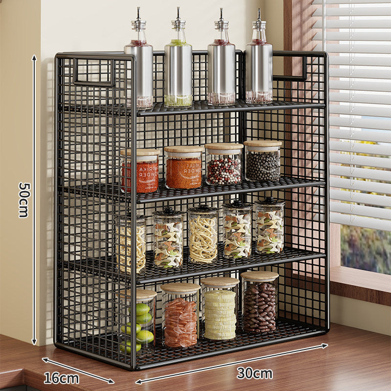 Kompakter zweistufiger Metallgitter-Theken-Gewürz- und Vorratsglas-Organizer