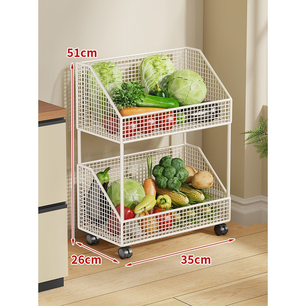 Zwei-Stufiges Mesh-Rollwagen Küche Obstlagerwagen