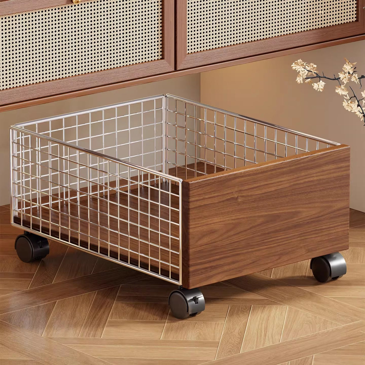 Niedrigprofil-Roll-Lagerunterbett-Schublade mit Metalldrahtgitter und Holzplatte