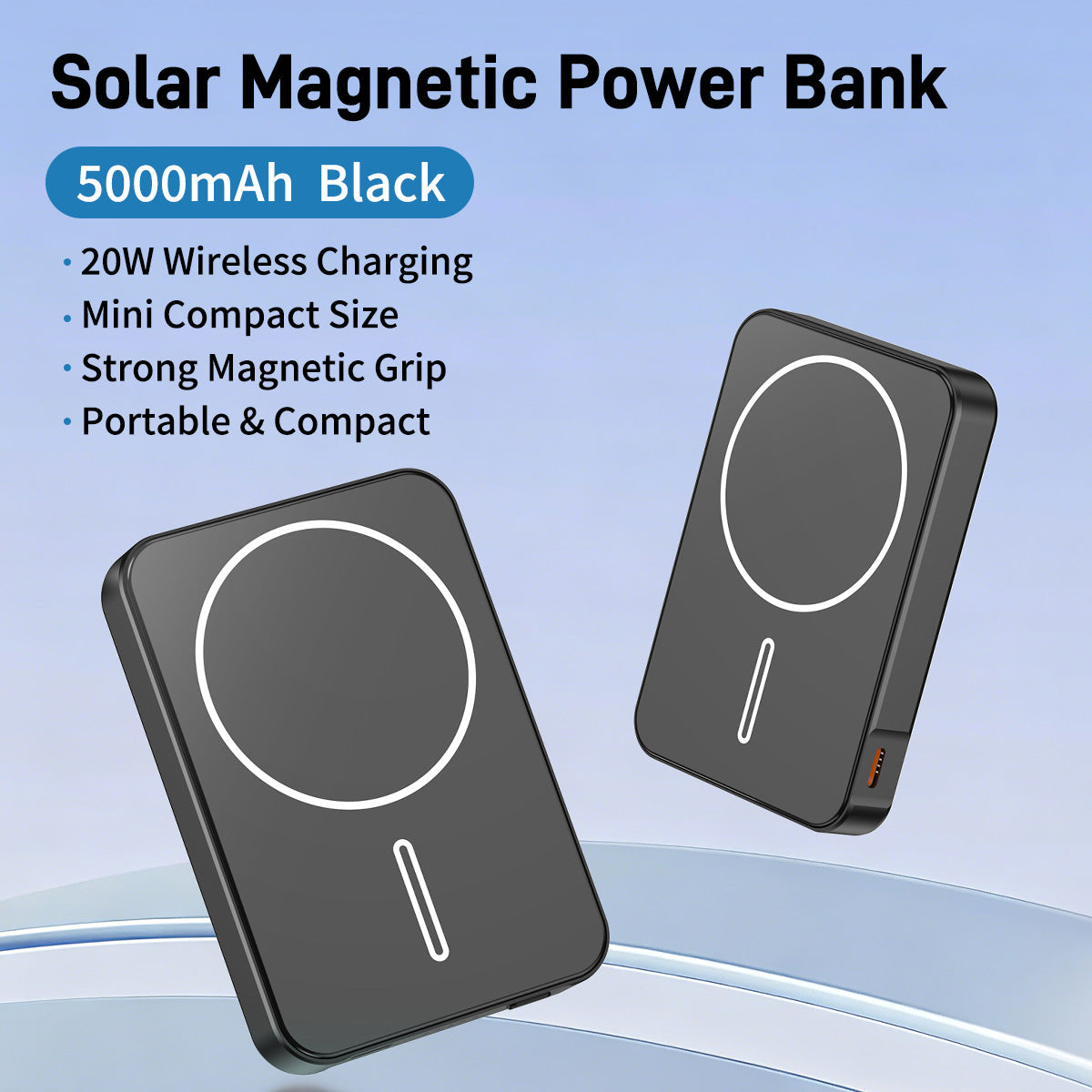 Solarbetriebene Powerbank mit Schnellladefunktion und LED-Licht Brehn