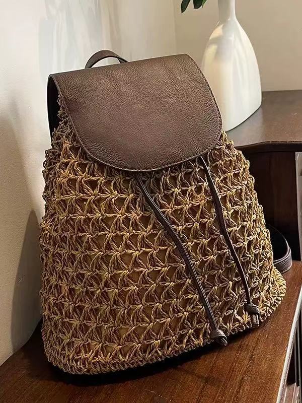 Damen Handgeknüpfte Rucksacktasche mit Lederakzenten Brehn