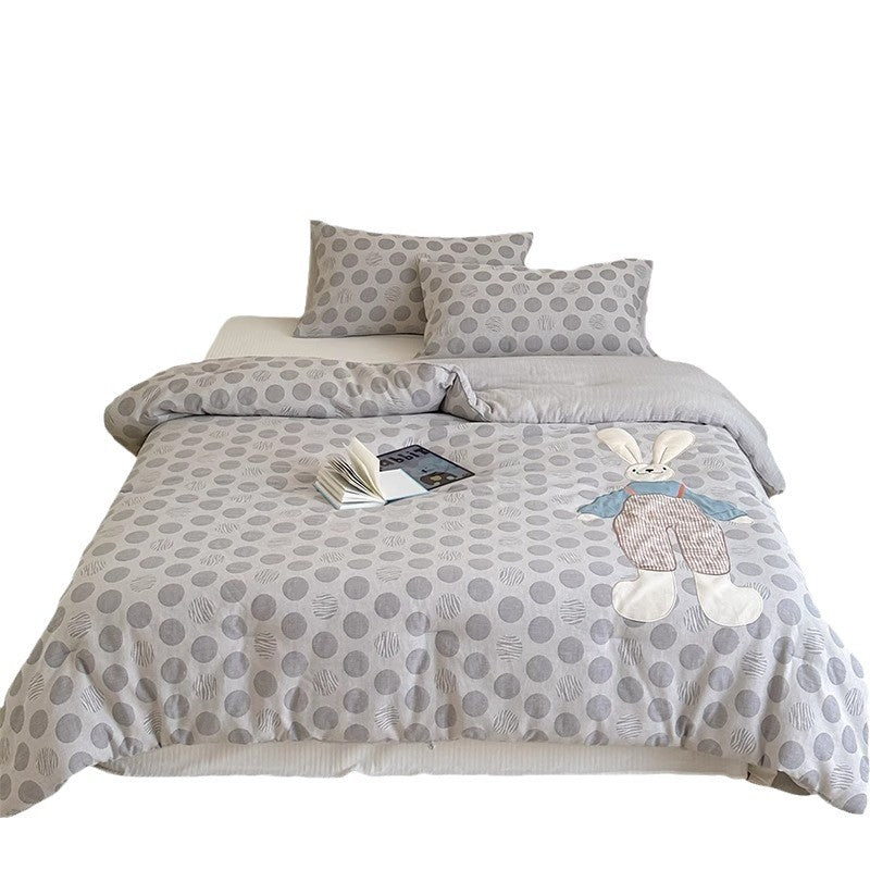 Baumwolle Jacquard Bettbezug und Kissenbezug Set mit gesticktem Applikation