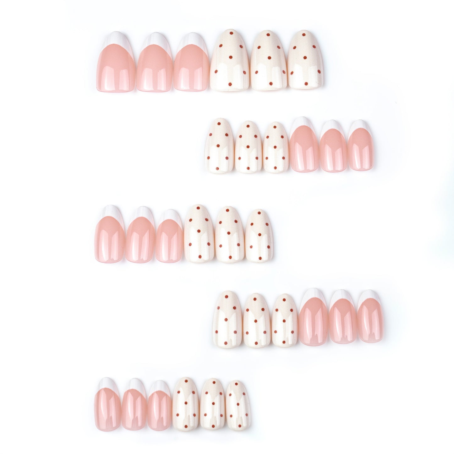 Elegantes Press-On-Nagelset mit gepunktetem und französischem Spitzen-Design Brehn