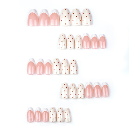 Elegantes Press-On-Nagelset mit gepunktetem und französischem Spitzen-Design Brehn
