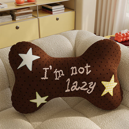 Decorative Bone-Shaped Throw Pillow with Slogan Embroidery
