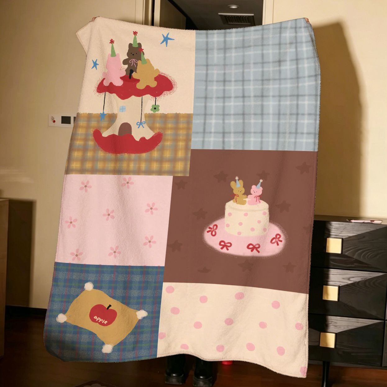 Künstlerische Patchwork-Fleece-Decke
