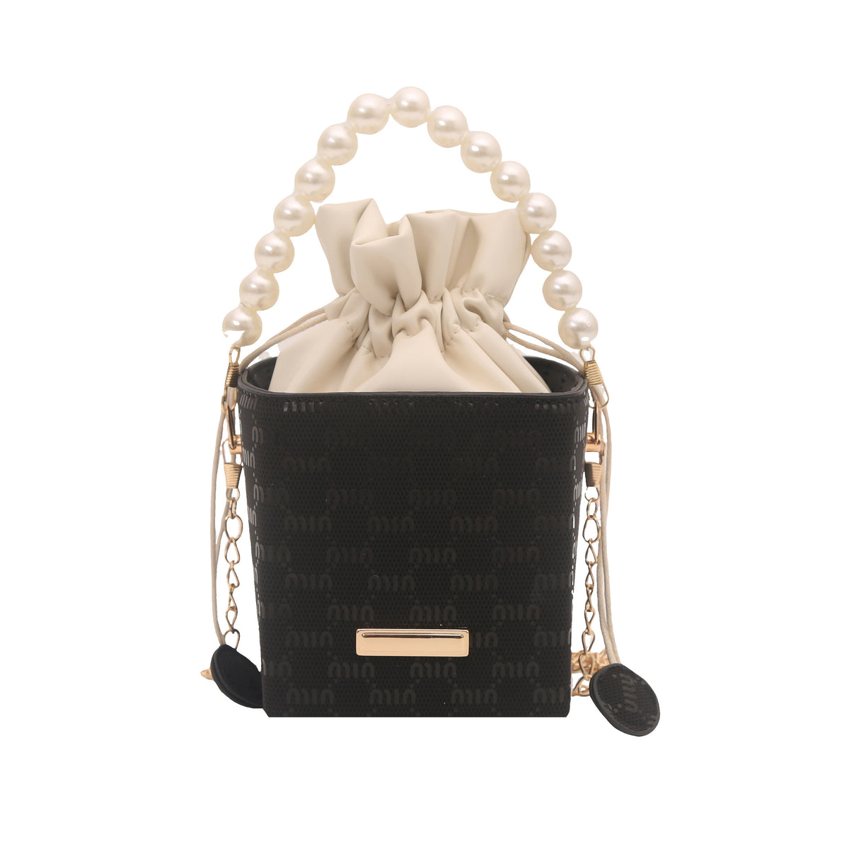 Elegante Mini-Eimer-Tasche mit Perlenhenkel Brehn