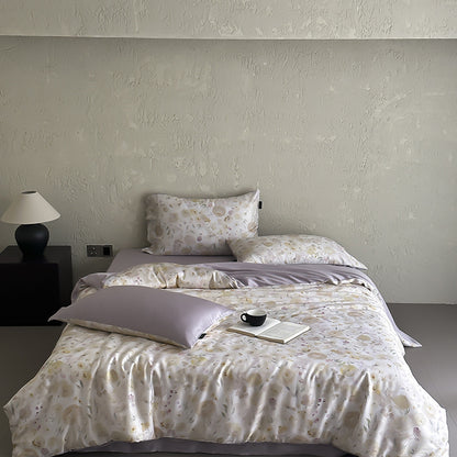 Luxuriöses Satin-Bettwäsche-Set mit floralem Aquarellprint und seidig-glänzendem Finish