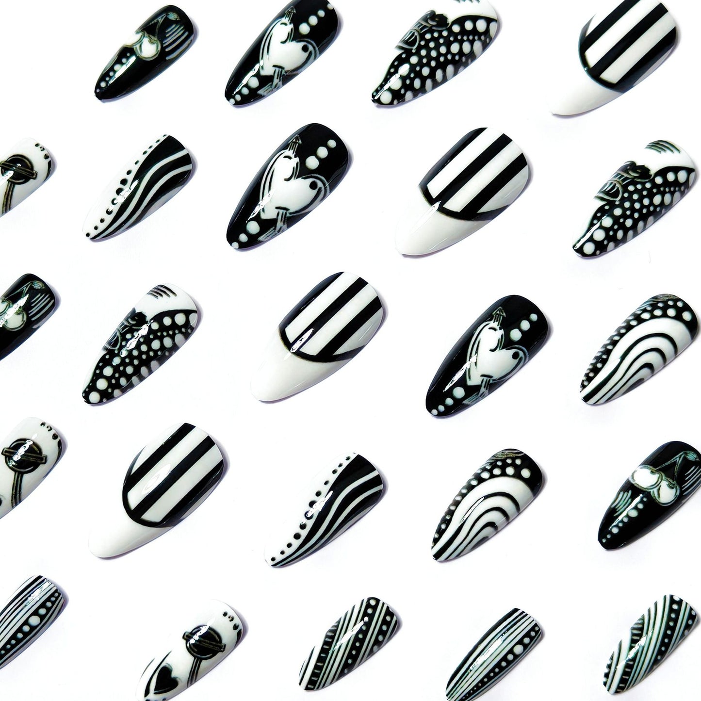 Kreative Kunstnägel Im Eleganten Schwarz-Weiß-Design Brehn