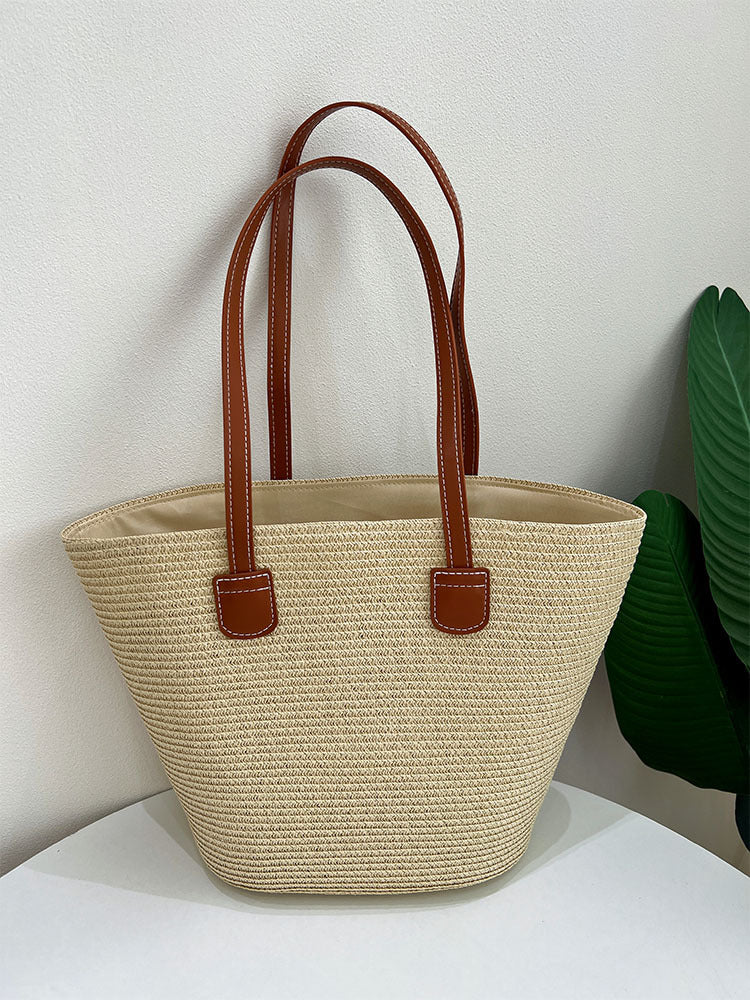 Klassische Strohtasche mit Lederakzenten Brehn