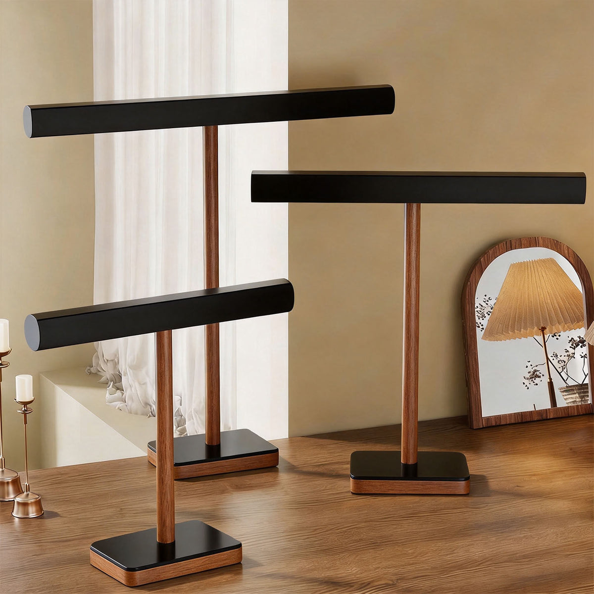 Holz T-Bar Schmuckdisplay Ständer Tischorganisator für Halsketten, Armbänder und Uhren
