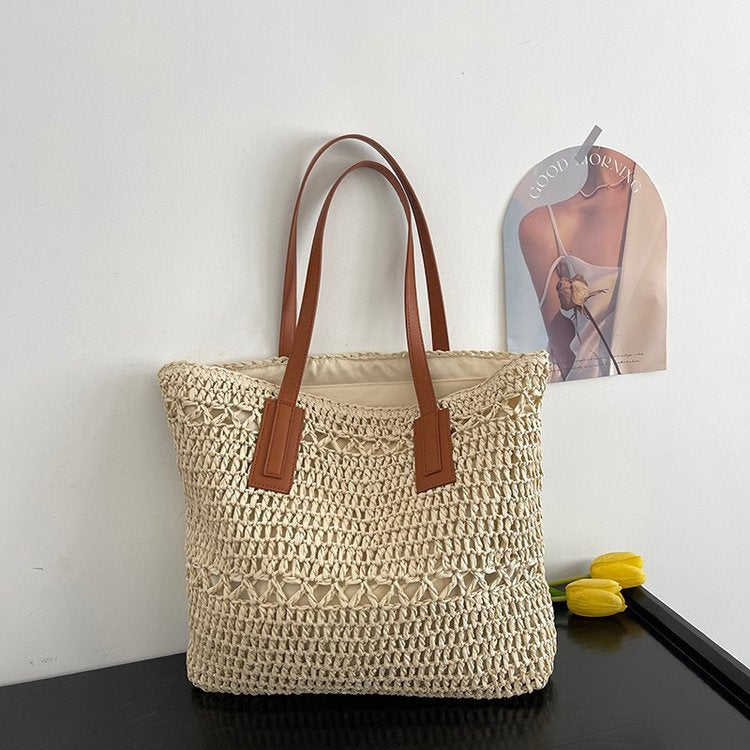 Handgefertigte Strandtasche mit Breiten Ledergriffen Brehn