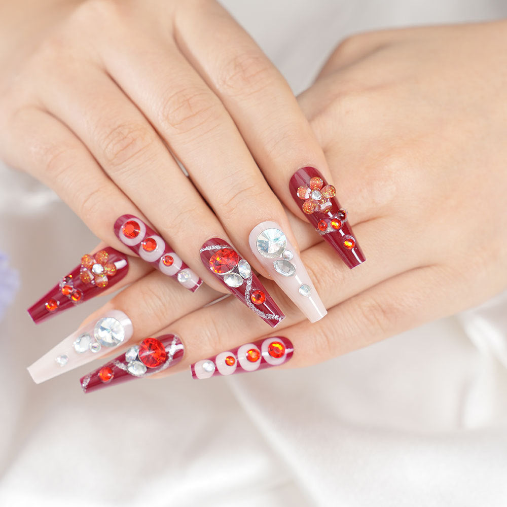 Glamouröse kristallverstärkte Press-On-Nagelset Brehn
