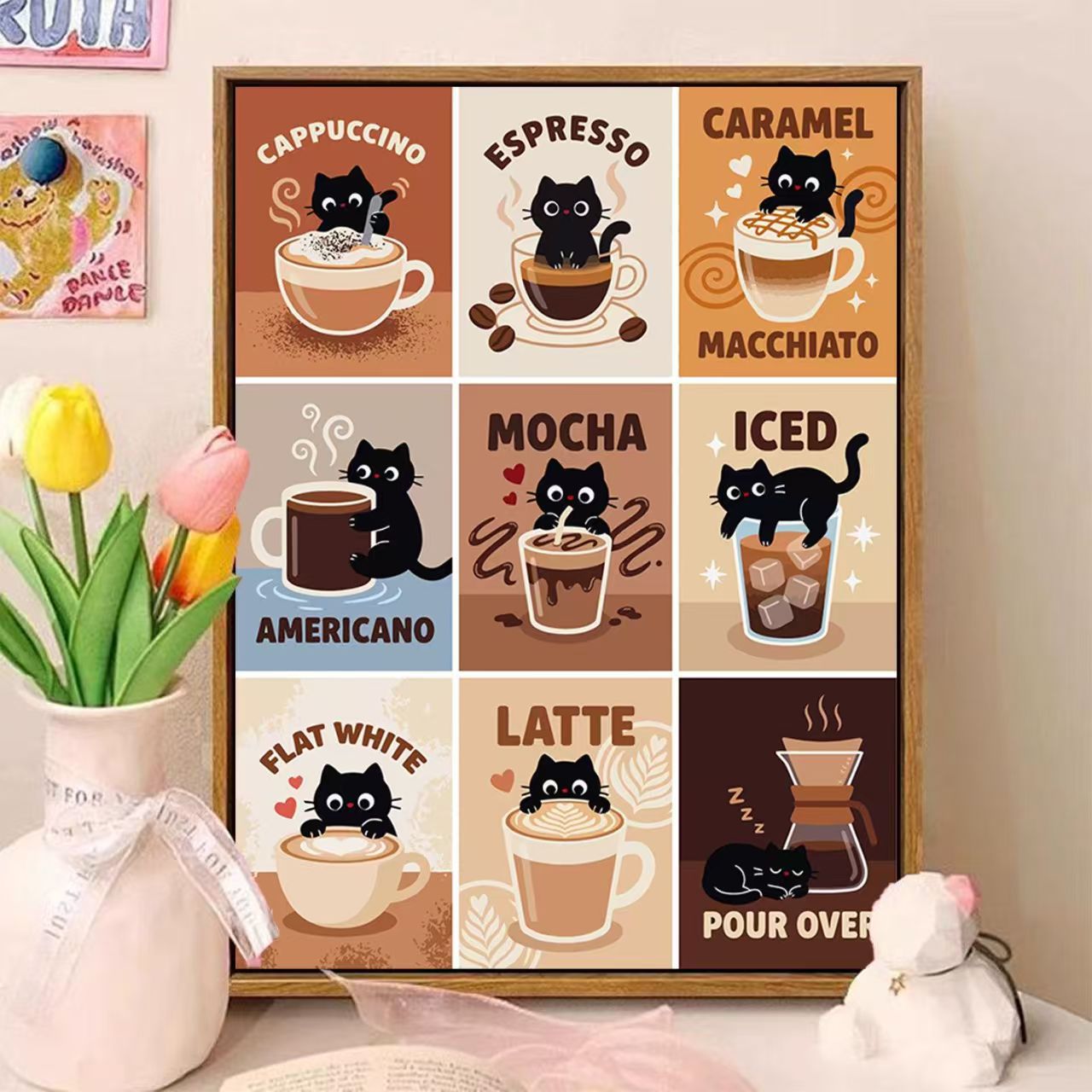 Verspielte katzenmotivierte illustrierte Wandkunst Brehn