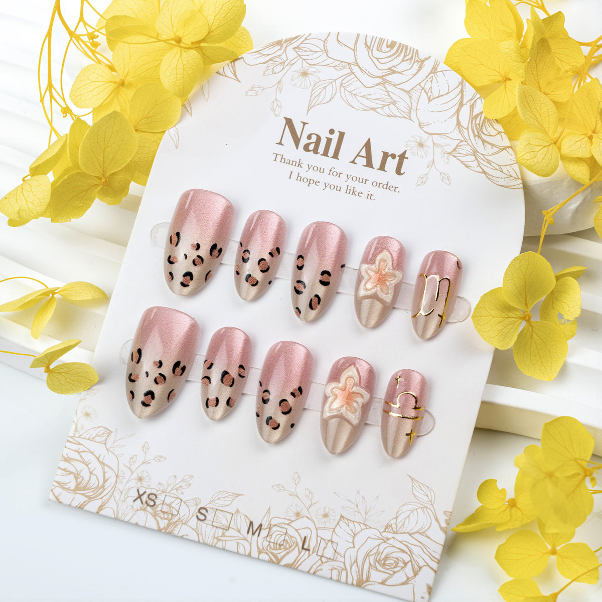 Künstlerisches Leopardenmuster und Blumen Press-On Nagelset