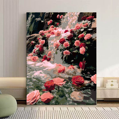 Gemütliche Katze und floral inspiriertes Leinwandkunstwerk Brehn