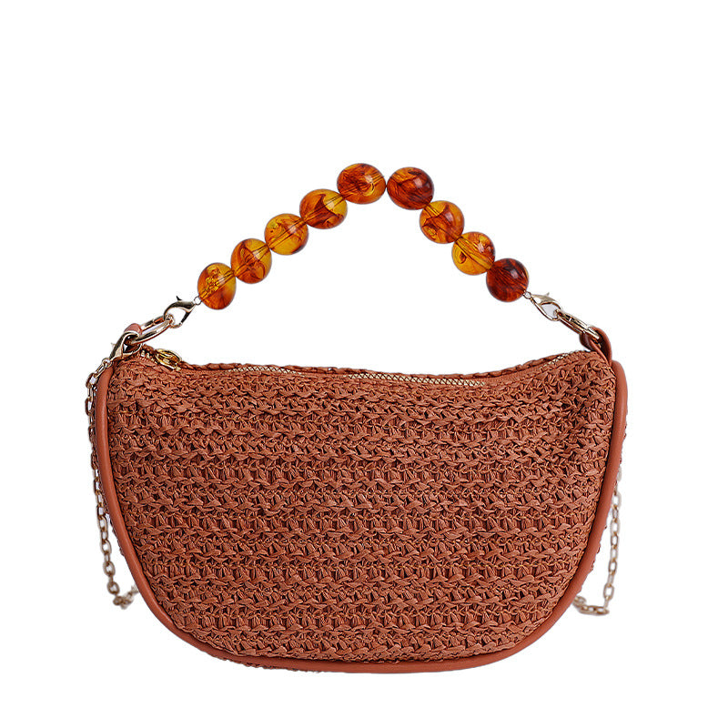 Stylische gewebte Handtasche mit Perlen-Griff Brehn
