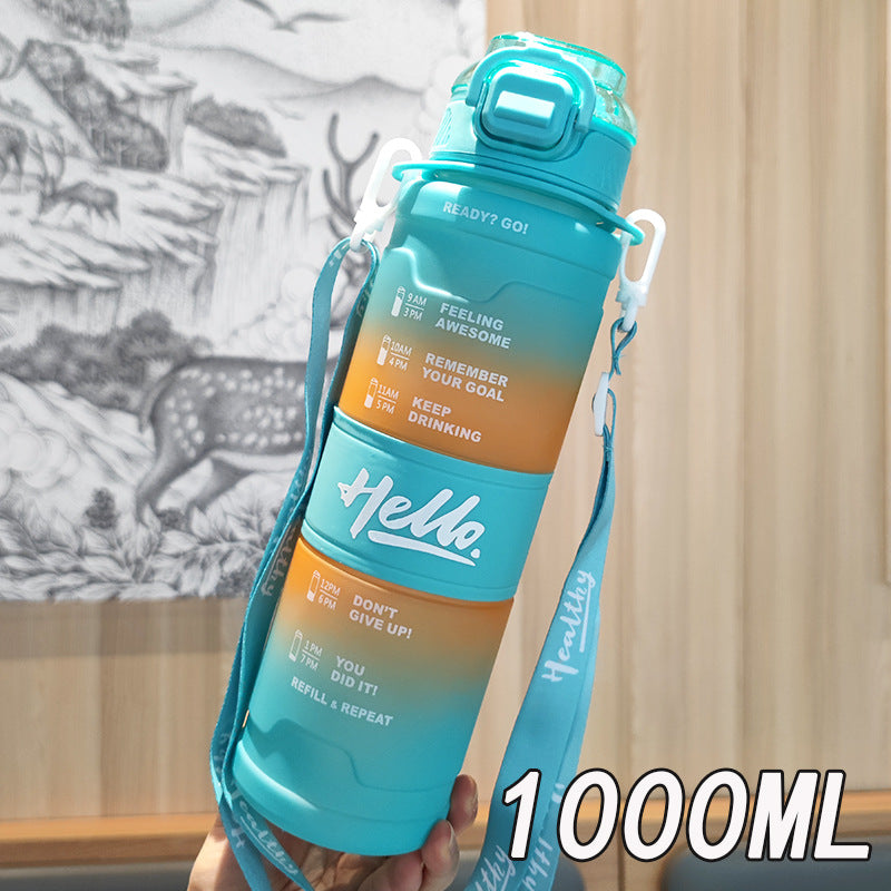 Damen Motivations-Trinkflasche mit Zeitanzeige und Schultergurt Brehn
