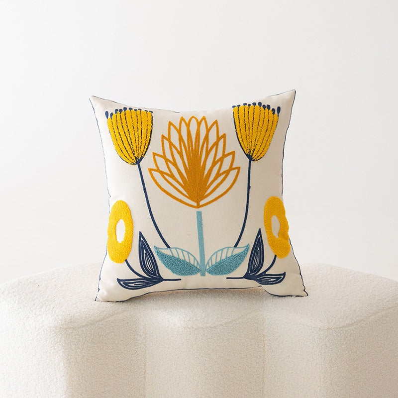 Bestickter Floral Baumwoll-Leinen Quadrat Kissenbezug mit verstecktem Reißverschluss und strukturiertem Appliqué