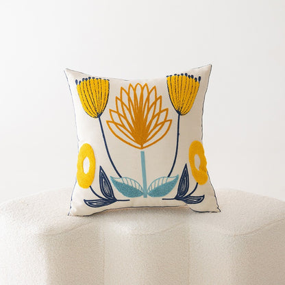 Bestickter Floral Baumwoll-Leinen Quadrat Kissenbezug mit verstecktem Reißverschluss und strukturiertem Appliqué