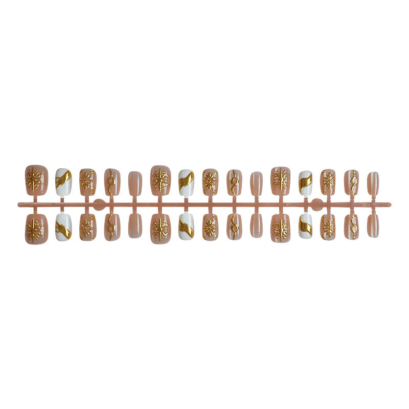 Elegante goldverzierte Press-On-Nagelkunst-Set