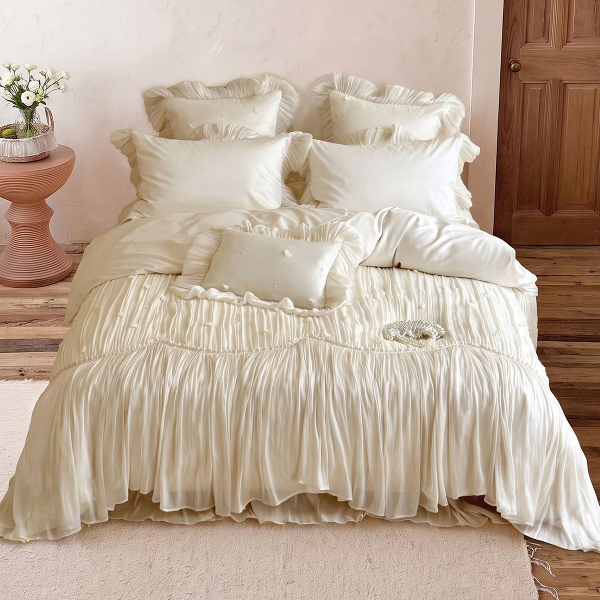 Gefaltetes Rüschenschal Chiffon Bettbezug-Set