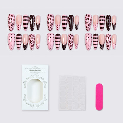 Kunstnagelset mit stilvollem Leoparden- und Streifenmuster Brehn