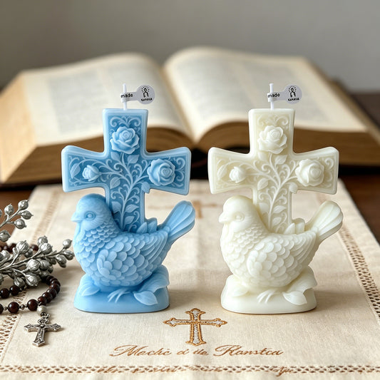 Verzierung Kreuz und Taube Kerze