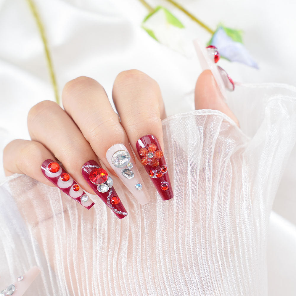 Glamouröse kristallverstärkte Press-On-Nagelset Brehn