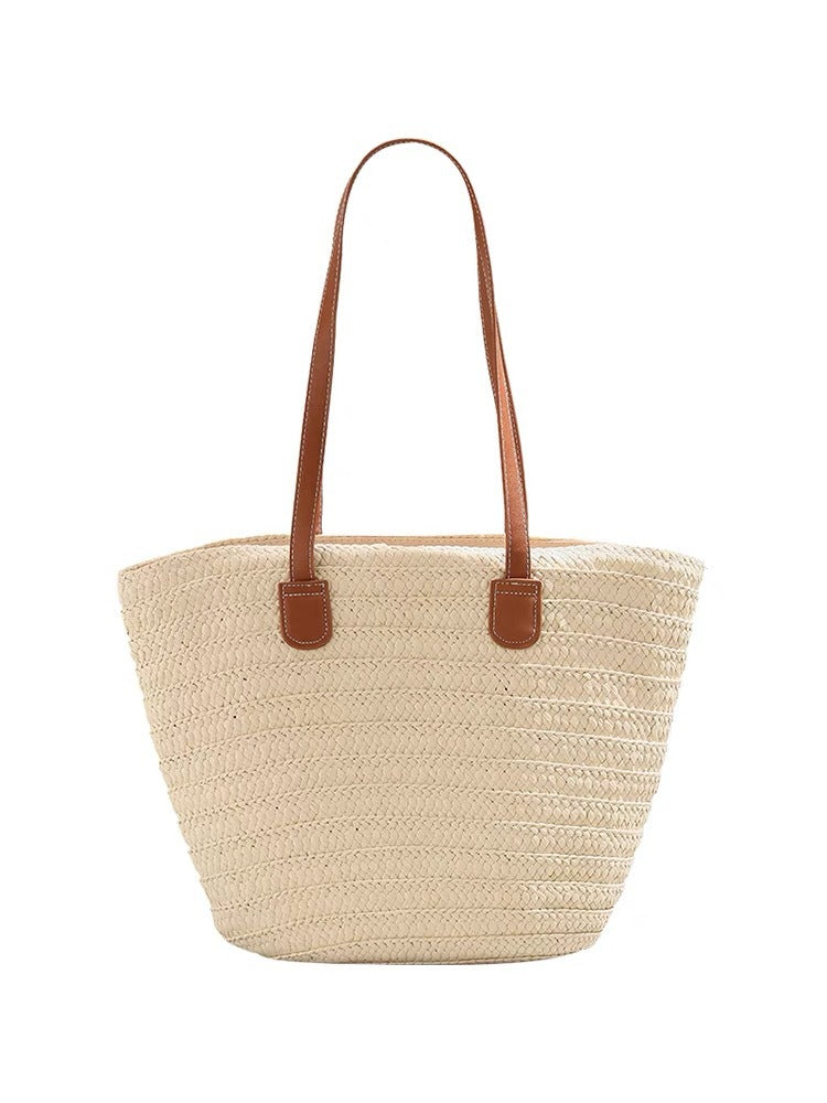 Elegante und Geräumige Strohtasche mit Ledergriffen Brehn