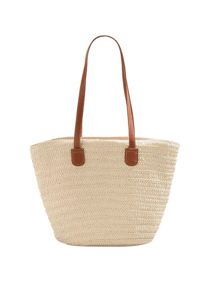 Elegante und Geräumige Strohtasche mit Ledergriffen Brehn