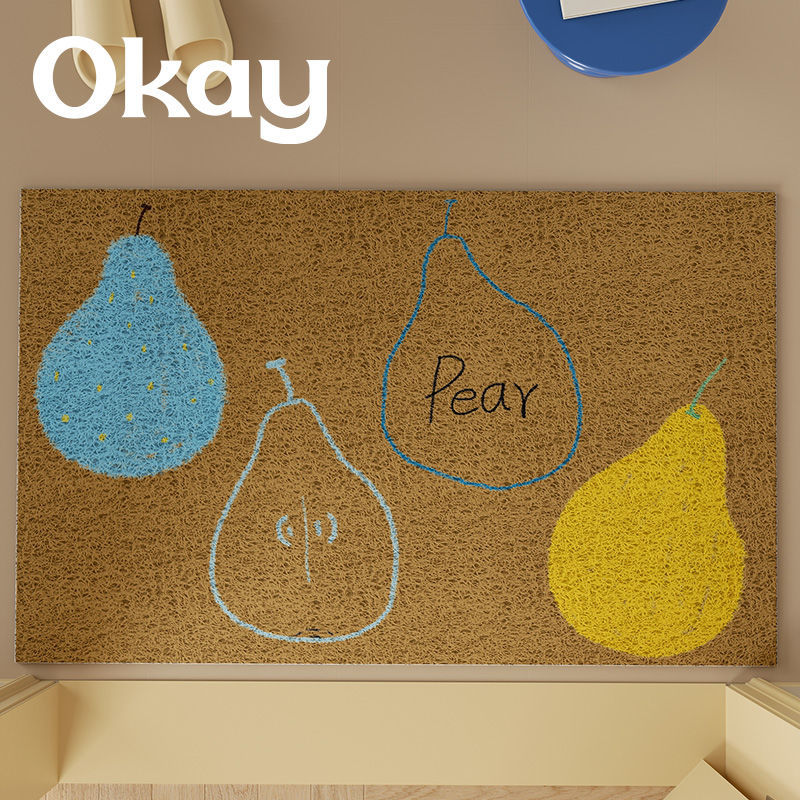 Low-Pile Absorbent Entrance Doormat with Pear Illustration and Non-Slip Backing