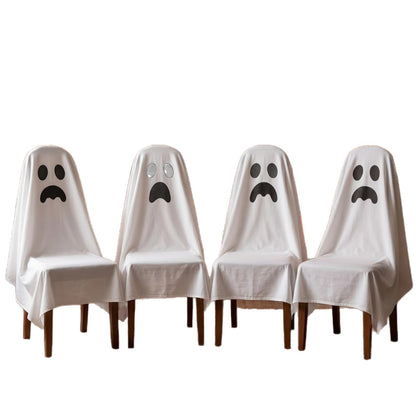 Halloween Stuhlhusse aus Baumwolle mit gespenstischem Gesicht und gezacktem Saum