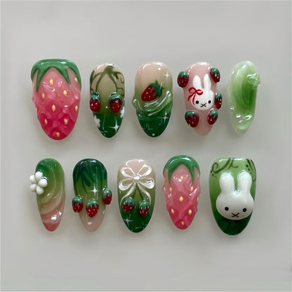 Verspieltes Erdbeerdesign Press-On Nagelset Brehn