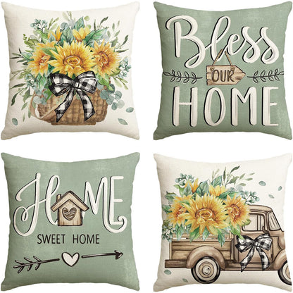 Damen Kissenbezüge mit fröhlichem Sonnenblumenmotiv Brehn
