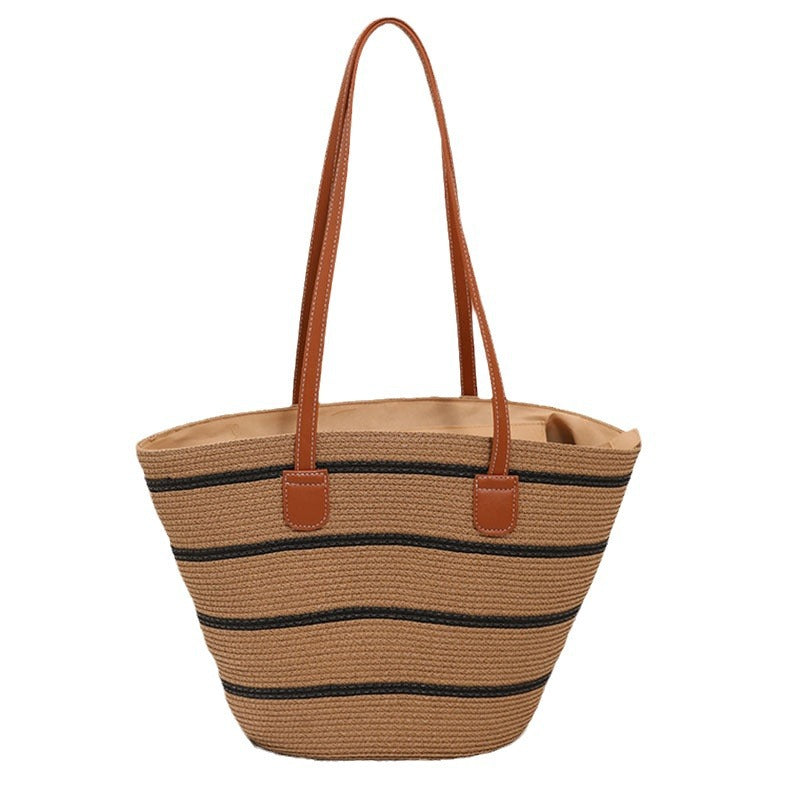 Elegante Bast-Handtasche mit Ledergriffen Brehn