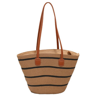 Elegante Bast-Handtasche mit Ledergriffen Brehn