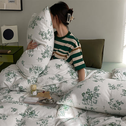 Baumwoll-Perkal Bettbezug-Set mit zartem Wildblumenprint und atmungsaktivem Finish