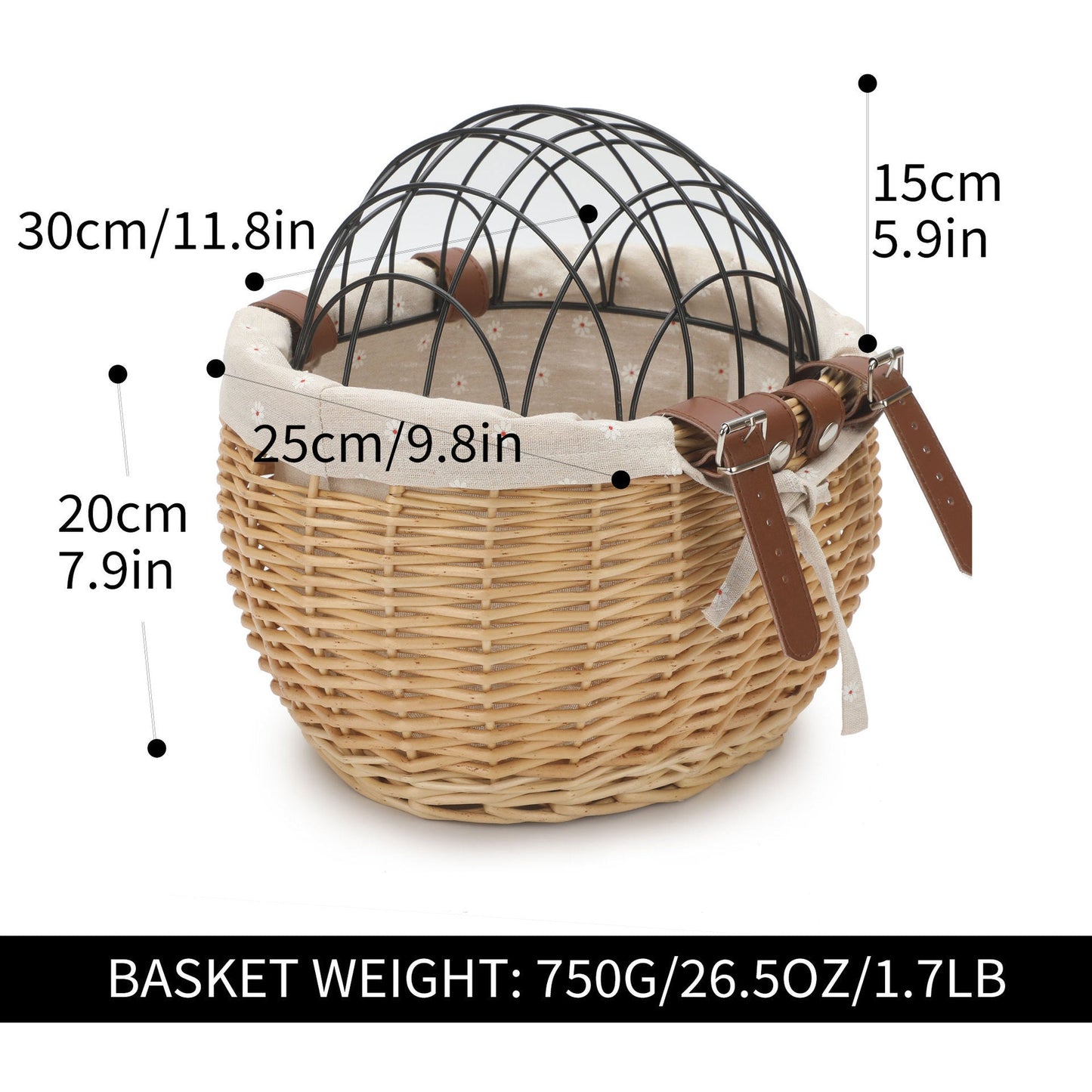 Gewebter Rattan-Tiertransportkorb mit zusammenklappbarem Metalldom und abnehmbarer Leinenauskleidung Brehn