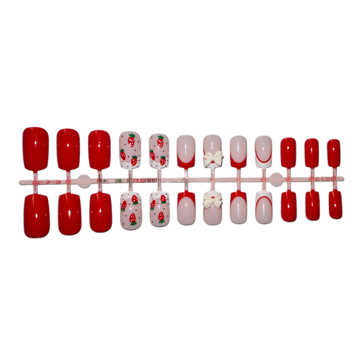 Künstlerisches Erdbeer-inspiriertes Nagelkunstset