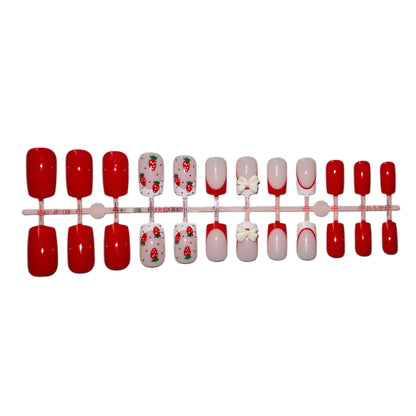 Künstlerisches Erdbeer-inspiriertes Nagelkunstset