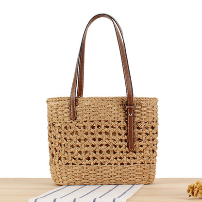 Handtasche Aus Handgewebtem Stroh mit Eleganten Kunstledergriffen Brehn