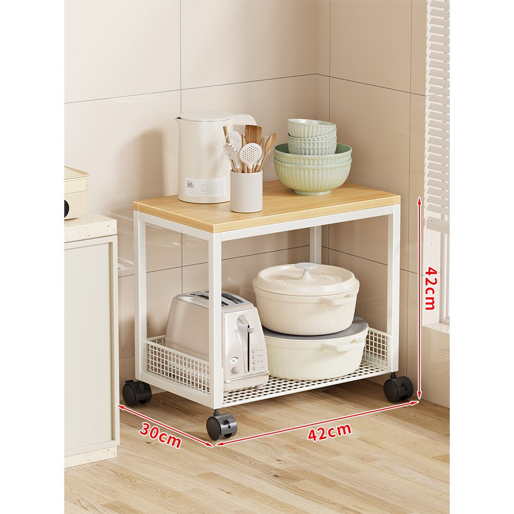 Kompakter Bamboo-Top Rolling Kitchen Utility Cart mit zwei Mesh-Korbregalen