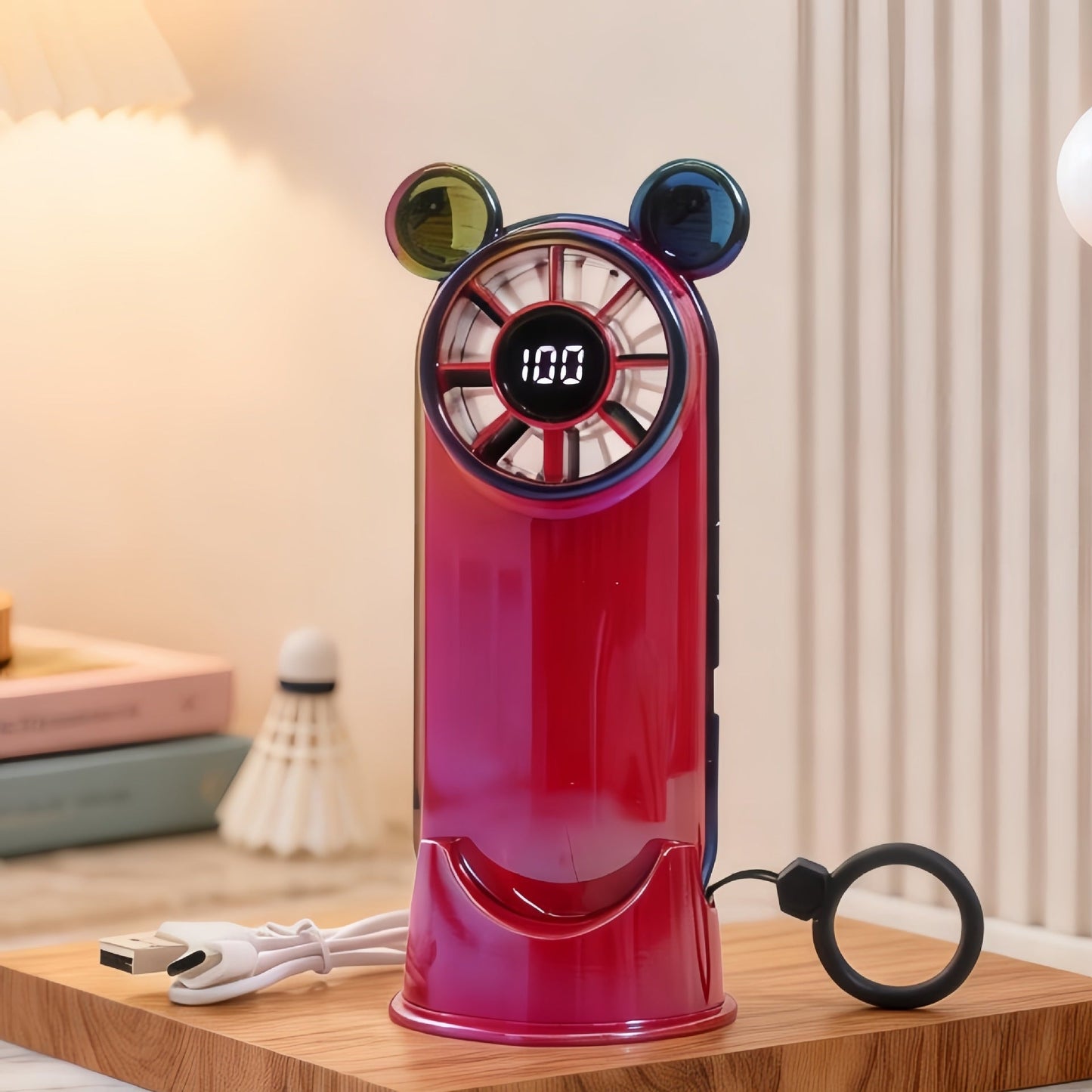 Frauen tragbarer Mini Ventilator mit Digitalanzeige und Tierohren Brehn